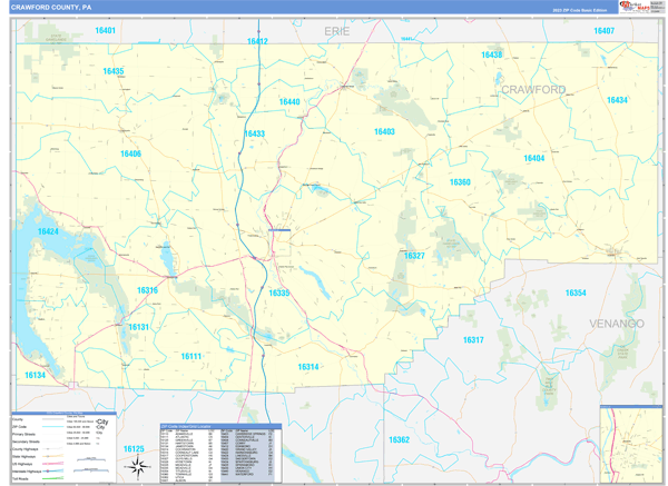 Crawford County Wall Map Basic Style