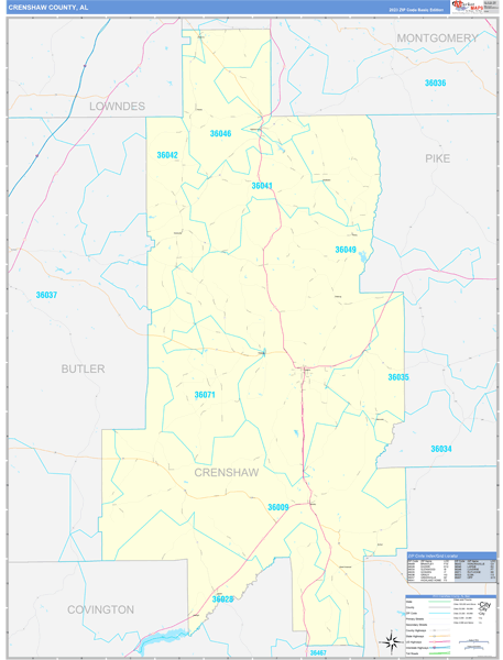 Crenshaw County, AL Wall Map Basic Style
