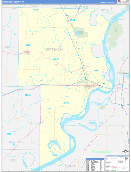 Crittenden County, AR Zip Code Map