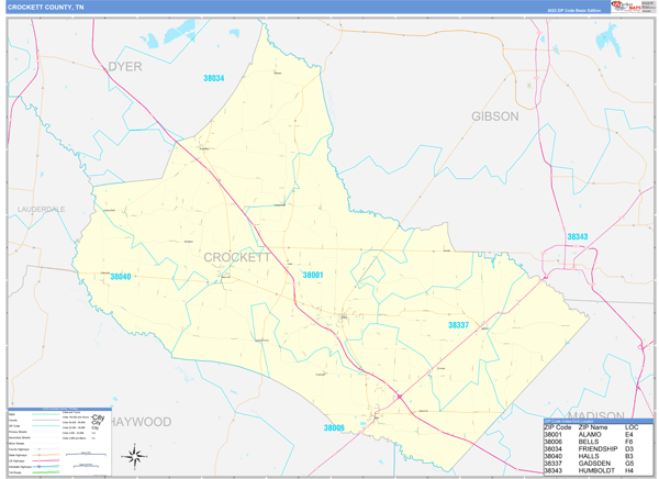 Crockett County, TN Zip Code Wall Map