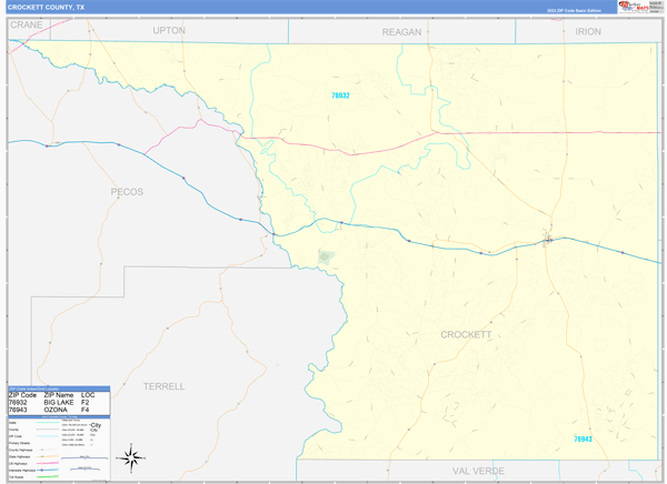 Crockett County, TX Zip Code Wall Map