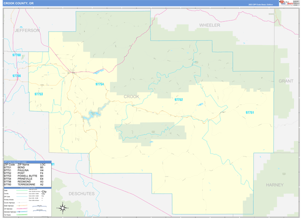 Crook County Wall Map Basic Style