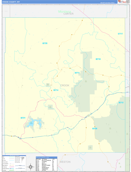 Crook County, WY Zip Code Wall Map