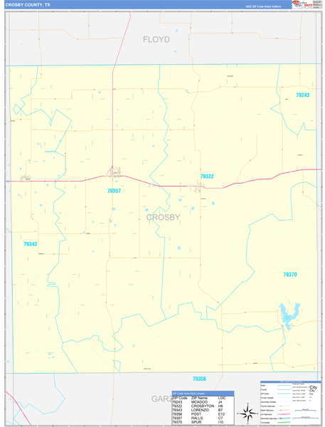 Crosby County, TX Zip Code Wall Map