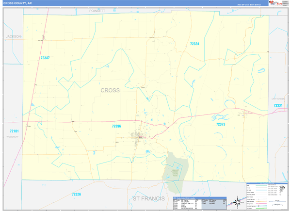 Cross County, AR Zip Code Wall Map