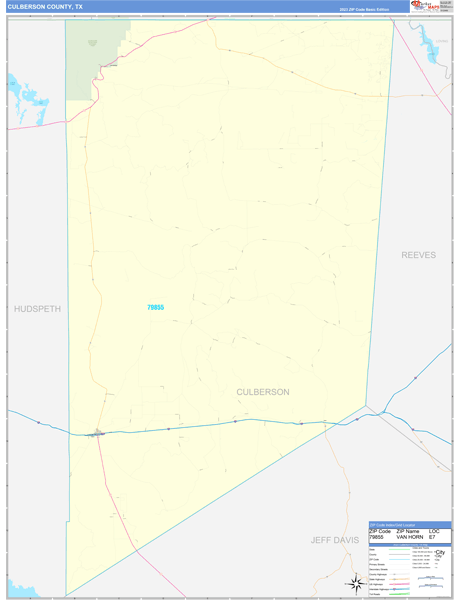 Culberson County, TX Zip Code Wall Map