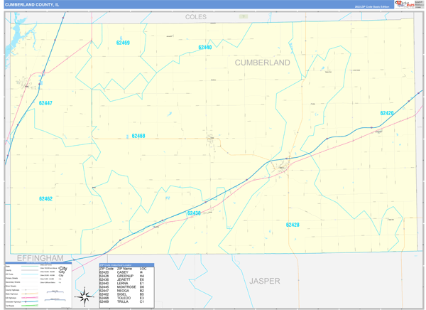 Cumberland County, IL Carrier Route Wall Map