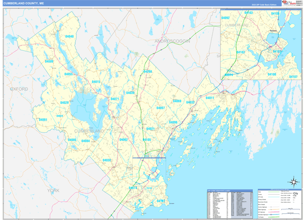 Cumberland County, ME Carrier Route Wall Map