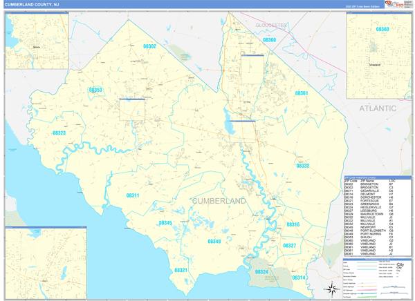 Cumberland County, NJ Zip Code Map