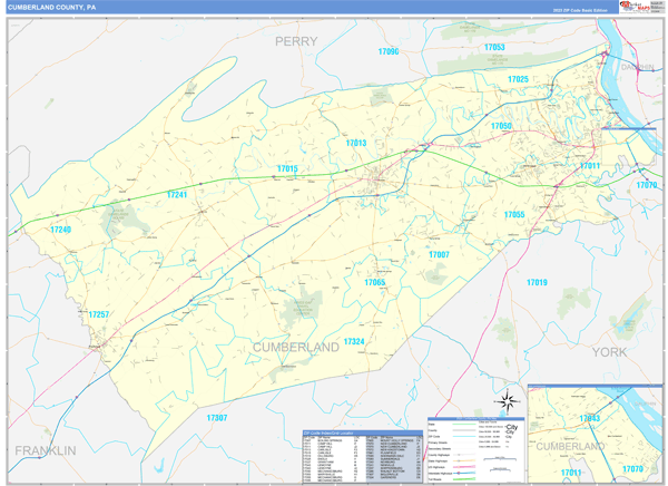 Cumberland County, PA Zip Code Wall Map