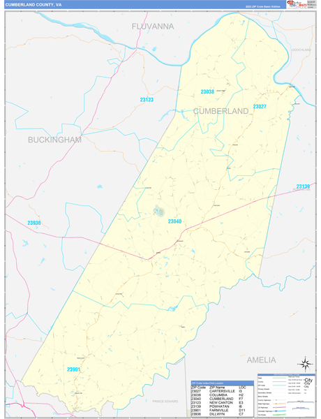 Cumberland County, VA 5 Digit Zip Code Maps - Basic