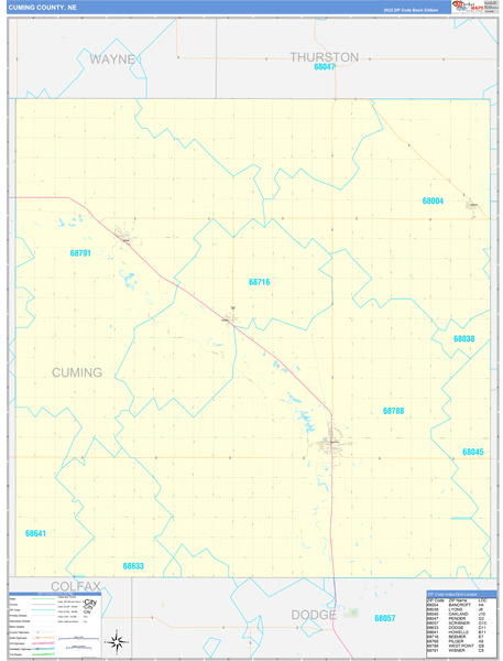 Cuming County, NE Carrier Route Wall Map