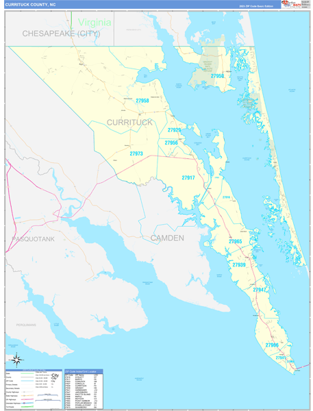 Currituck County Wall Map Basic Style