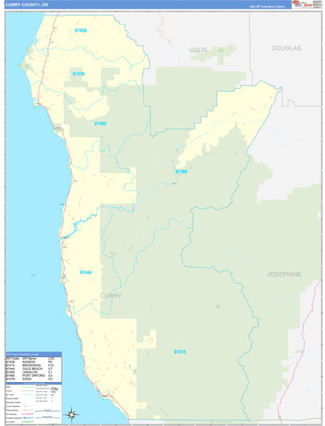 Curry County, OR Zip Code Map
