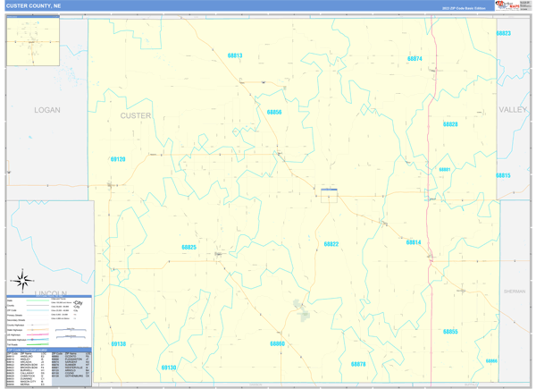Custer County, NE Carrier Route Wall Map