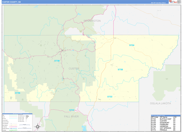 Custer County, SD Zip Code Map