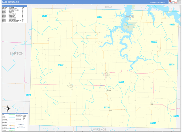 Dade County, MO Wall Map Basic Style