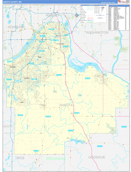 Dakota County, MN Zip Code Wall Map