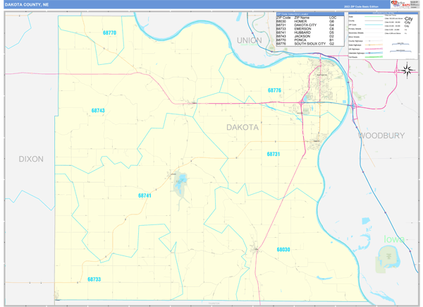 Dakota County, NE Zip Code Wall Map