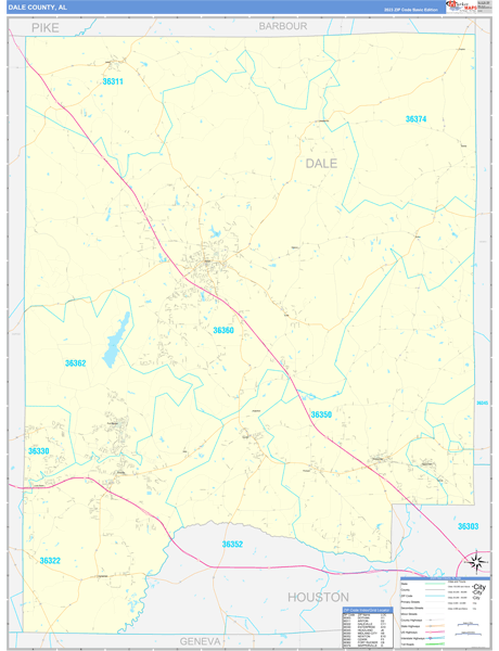 Dale County, AL Zip Code Wall Map