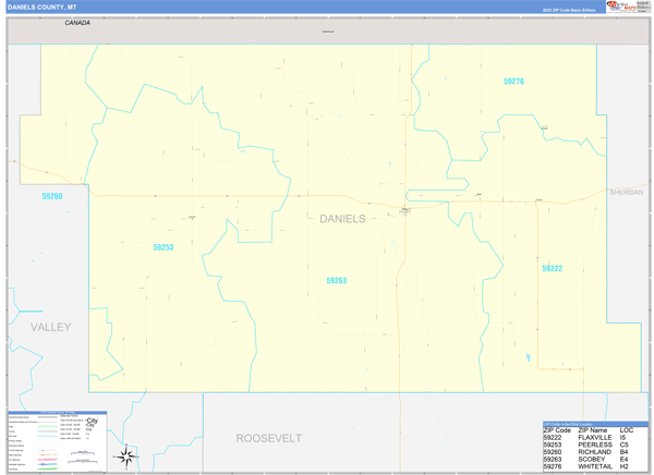 Daniels County, MT Zip Code Wall Map