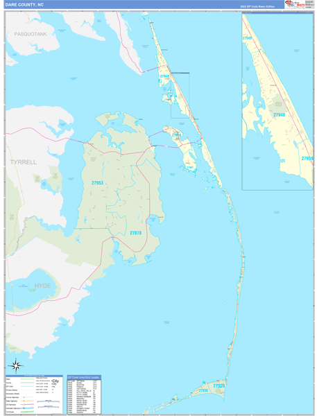 Dare County, NC Wall Map Basic Style