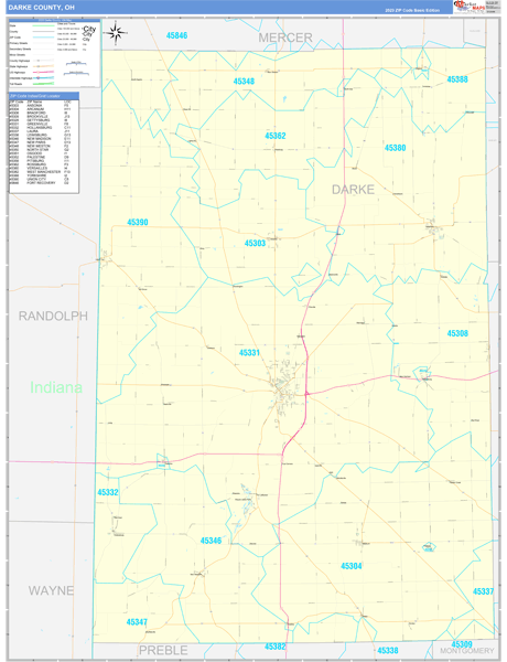 Darke County, OH Zip Code Wall Map