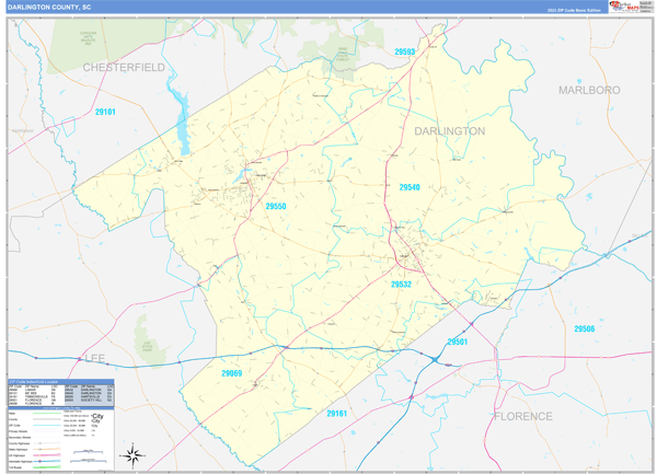 Darlington County, SC Carrier Route Wall Map