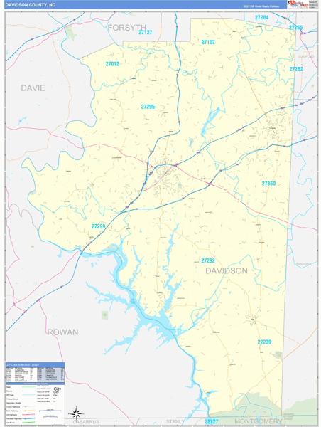 Davidson County, NC Carrier Route Wall Map