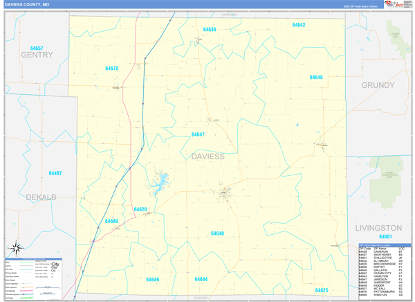 Daviess County, MO Wall Map Basic Style