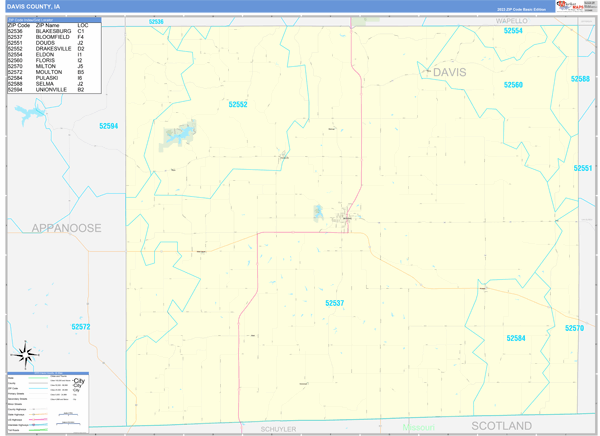 Davis County, IA Zip Code Wall Map