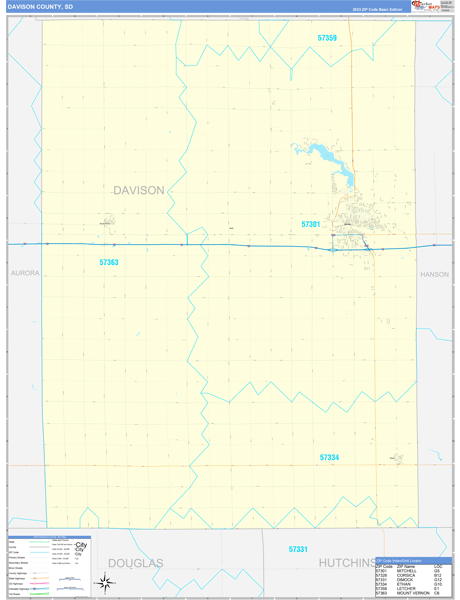 Davison County, SD Wall Map Basic Style