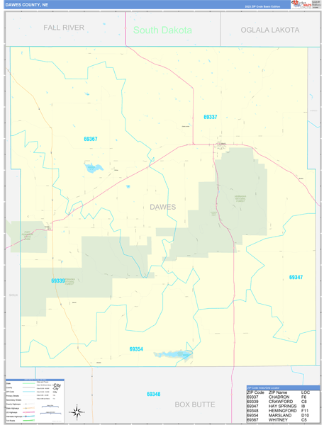 Dawes County, NE Wall Map Basic Style