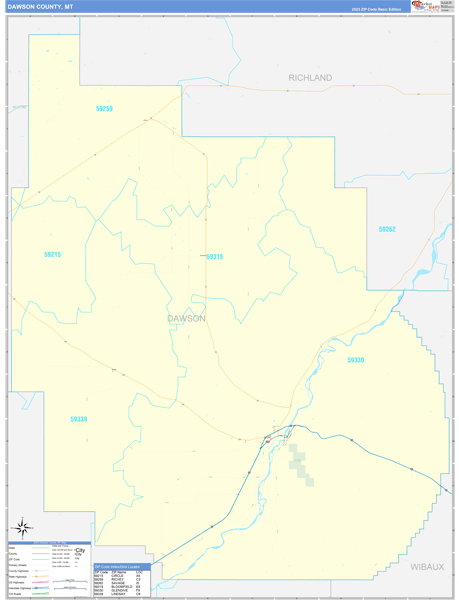 Dawson County, MT Wall Map Basic Style