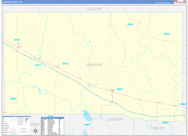 Dawson County, NE Carrier Route Wall Map