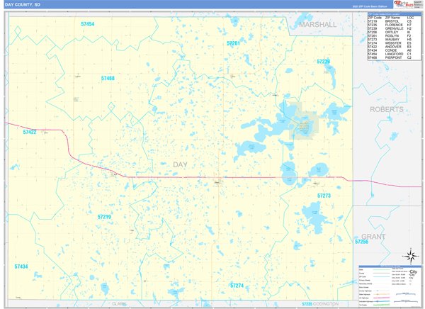 Day County, SD Wall Map Basic Style