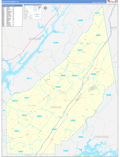 DeKalb County, AL Zip Code Wall Map