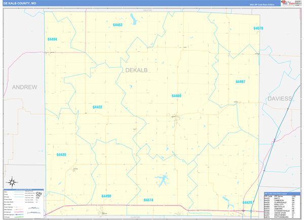 DeKalb County, MO Zip Code Wall Map