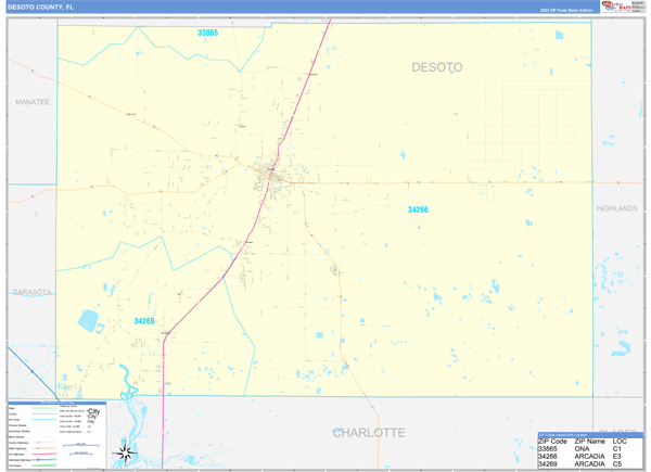 DeSoto County, FL Carrier Route Wall Map