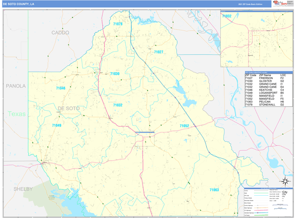 DeSoto Parish (County), LA Zip Code Wall Map