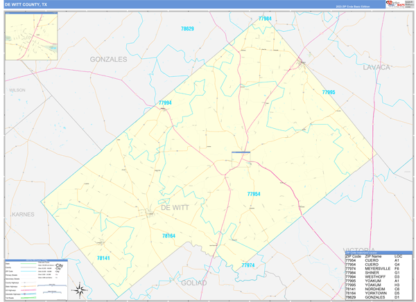 DeWitt County, TX Carrier Route Wall Map