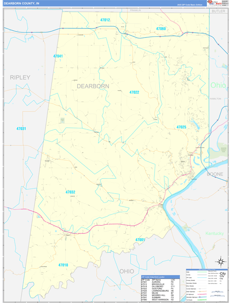Dearborn County, IN Zip Code Map