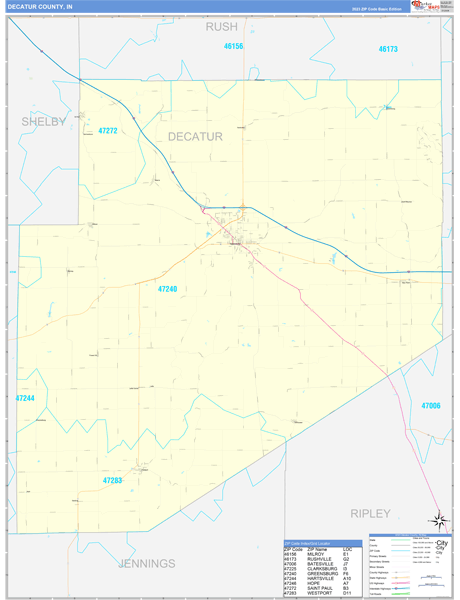 Decatur County, IN Wall Map Basic Style