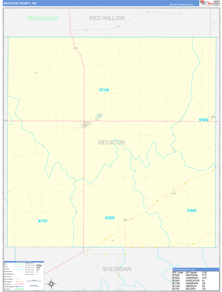 Decatur County, KS Wall Map Basic Style