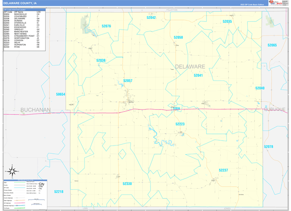 Delaware County, IA Wall Map Basic Style