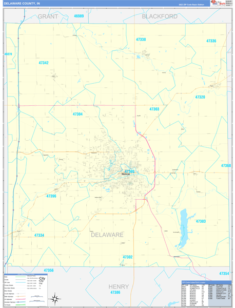 Delaware County, IN Zip Code Map