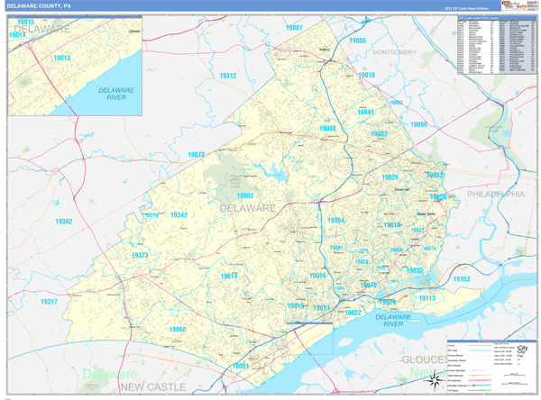 Delaware County, PA Zip Code Wall Map