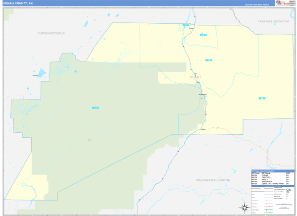 Denali Borough (County), AK Zip Code Wall Map