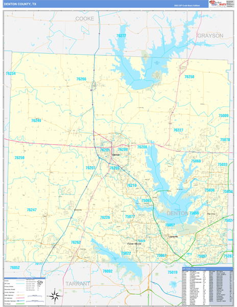 Denton County, TX Zip Code Wall Map