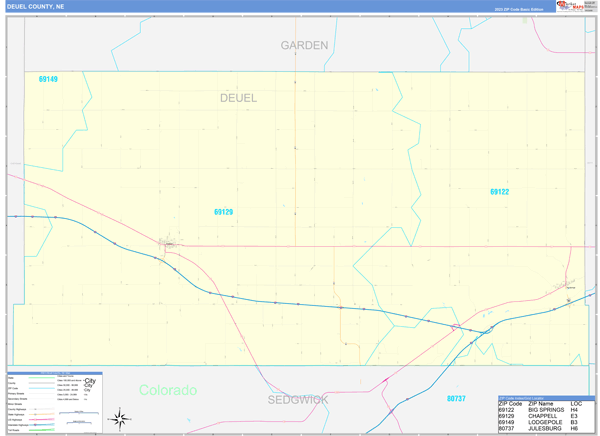 Deuel County, NE Wall Map Basic Style